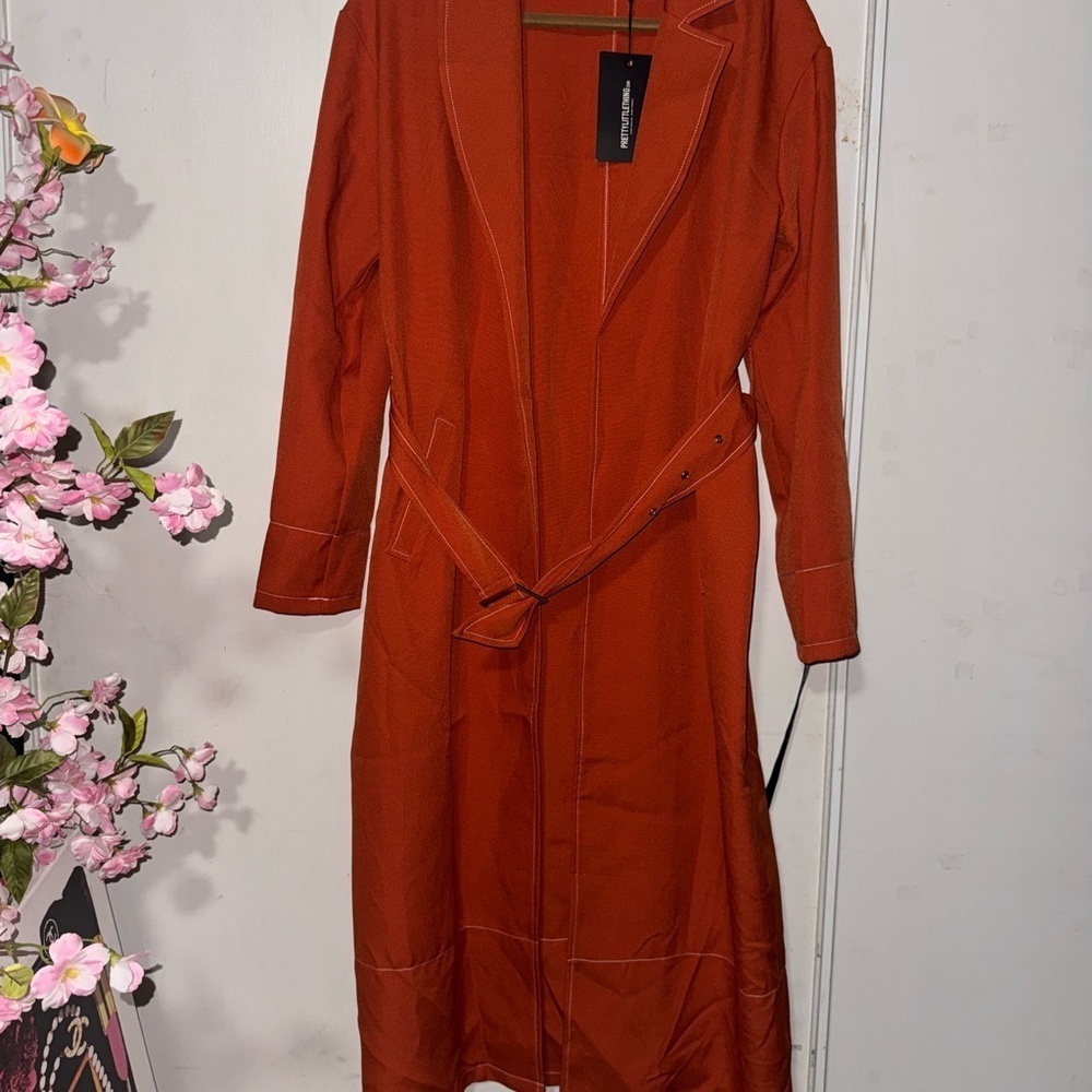 PrettyLittleThing Rust Belted Blazer Coat